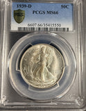 1939-D Walking Liberty Half Dollar, MS66 PCGS GS, (15988)