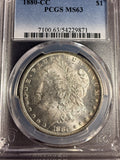 1880-CC Morgan Silver Dollar, MS63 PCGS (15996)