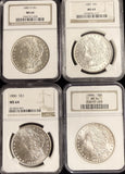 1885-O,1886,1887,1896 Morgan Silver Dollar Lot(4) MS64 NGC (16053)