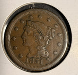 1851 Braided Hair Large Cent, Circulated. (16119)