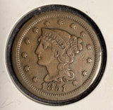 1851/81 Braided Hair Large Cent, XF. (16122)