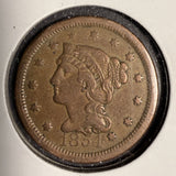 1854 Braided Hair Large Cent, Circulated. (16132)