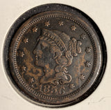 1856 Braided Hair Large Cent, Circulated. (16142) Upright 5's