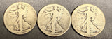 1919-P,D,S  Walking Liberty Half Dollar Lot, Average Circulated. (16144)