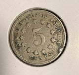 1867 No Rays, Shield Nickel, VF, (16189)
