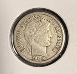 1909-D Barber Dime, XF. (16421)