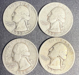 1938-S Washington Quarter Lot, G-BTR (4 Coins). (16452). Stock Photo,