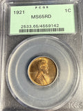 1921 Lincoln Cent, MS65RD. PCGS OGH (16490) Full Red!