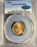 1926 Lincoln Cent, MS66RD. PCGS+CAC  (16495) Full Red!