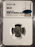 1914-S Barber Dime, MS65 NGC+CAC (16532) Key Date