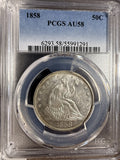 1858 Seated Liberty Half Dollar, AU58 PCGS (16547)