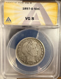 1897-O Barber Half Dollar, VG 8 ANACS, (16554) Key Date