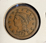 1853 Braided Hair Large Cent, Circulated. (16658)