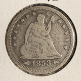 1853 Seated Liberty Quarter, A&R. Circ, (16761)
