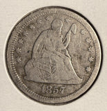 1857 Seated Liberty Quarter, Circ, (16765)