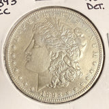 1893-CC Morgan Silver Dollar, AU Details (16785). Key Date