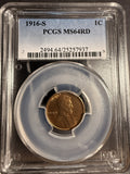 1916-S Lincoln Wheat Cent, MS64RD (16843) Full Red