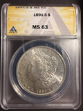 1891-S Morgan Silver Dollar, MS63 ANACS  (16950)