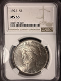 1922 Peace Silver Dollar, MS65 NGC (16962)