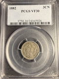 1882 Three Cent Nickel, Key Date, VF30 PCGS (16985)