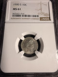 1900-S Barber Dime, MS61 NGC (17029)