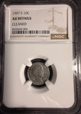 1907-S Barber Dime, AU Details NGC (17039)