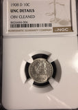 1908-D Barber Dime, UNC Details NGC (17044)