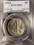 1929-D Walking Liberty Half Dollar, MS63 PCGS (17085)
