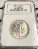 1918-D Walking Liberty Half Dollar, MS63 NGC (17144)