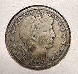 1892-O Barber Half Dollar, VG+. (17500) Key Date