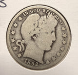 1892-S Barber Half Dollar, Nicely Circulated. (17502) Key Date