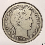 1913 Barber Half Dollar, Nicely Circulated. (17560)