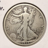 1917-D OBV Walking Liberty Half Dollar, Nicely Circulated (17574)