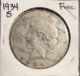 1934-S Peace Silver Dollar, Nicely Circulated, (17802) Key Date