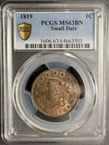1819 Coronet Head Large Cent, Small Date, MS63BN PCGS GS (17973)
