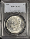 1891 Morgan Silver Dollar, MS63 PCGS, (18036)