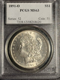 1891-O Morgan Silver Dollar, MS63 PCGS, (18046)