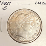 1907-S Barber Half Dollar, AU+. (18208)