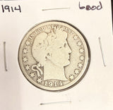 1914 Barber Half Dollar, Circulated. (18214)