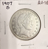 1907-S Barber Half Dollar, AU+. (18220)
