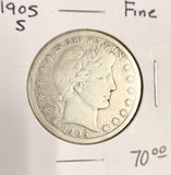 1905-S Barber Half Dollar, Fine. (18224)