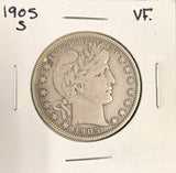 1905-S Barber Half Dollar, VF. (18226)