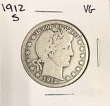 1912-S Barber Half Dollar, VG. (18236)