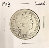 1913 Barber Half Dollar, Circulated. (18238)