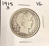 1915-S Barber Half Dollar, VG. (18242)