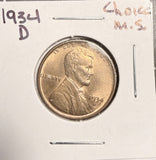 1934-D Lincoln Wheat Cent, MS+ Red (18508)