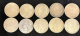 10 pcs Circ Silver Dollars, Mixed Peace/Morgans. (18515) Average Circulated