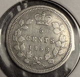 1858 Canadian 5ct Silver, SD, VF+ (18558)