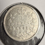 1883-H  Canadian 5ct Silver, XF. (18576)