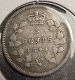 1894 Canadian 5ct Silver, Fine. (18598)